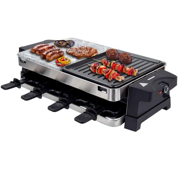 Syntrox Chef Grill Rac-1500W-Bern Raclette In Acciaio Inox Per 8 Persone Con Pietra Calda E Piastra Grill-image