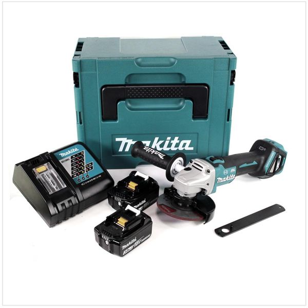 Smerigliatrice Angolare A Batteria Makita Dga 513 Rfj 18V 125Mm Brushless + 2X Batteria Ricaricabile 3.0Ah + Caricabatterie + Makpac-image