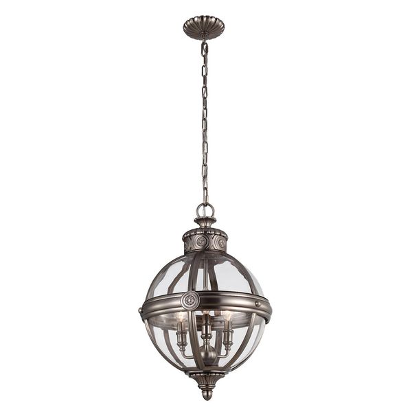 Lampada A Sospensione A Sfera Vintage Adams In Nichel Antico 3Xe14 60W Feiss-image
