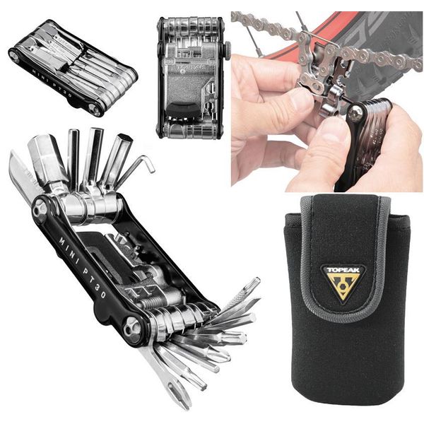 Topeak Mini PT30, Multiutensile, 30 Funzioni, Attrezzo Per Riparazione Biciclette, Nero-image