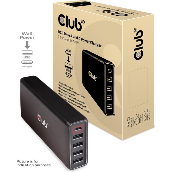 Club3D CLUB3D Caricabatterie Usb Di Tipo A E C, 5 Porte Fino A 111W-image