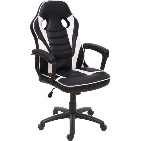 Sedia Da Ufficio HWC-F59, Sedia Da Scrivania Sedia Girevole Sedia Da Corsa Sedia Da Gioco, Finta Pelle ~ Nero / Bianco-image