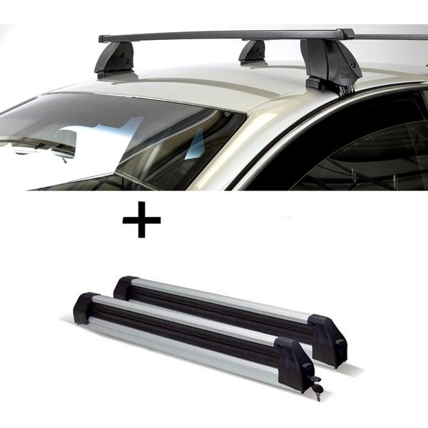 Portasci Silver Ice Estensibile + Portapacchi K1 Medium Compatibile Con Per Renault Megane Iii Coupé (3 Porte) Dal 09-image