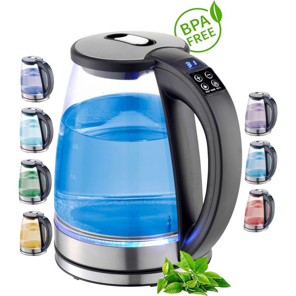 Bollitore In Vetro Ecosa Con Impostazione Della Temperatura | 40°C - 100°C | 1,8 L | 2200 Watt | Display Lcd | Illuminazione Led | Acciaio Inox Di Alta Qualità-image