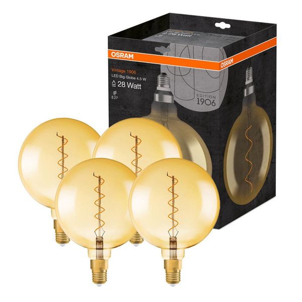 4 X Osram Vintage 1906 Led A Filamento A Spirale Globe G200 5W = 28W E27 Dorato Satinato 300Lm Bianco Extra Caldo 2000K-image