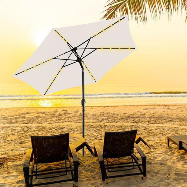 Ombrellone Karpal 2,7M-3,5M Con Led Ombrellone Solare Con Manovella UV40+ Ombrellone Da Giardino, Beige, 2,7M-image
