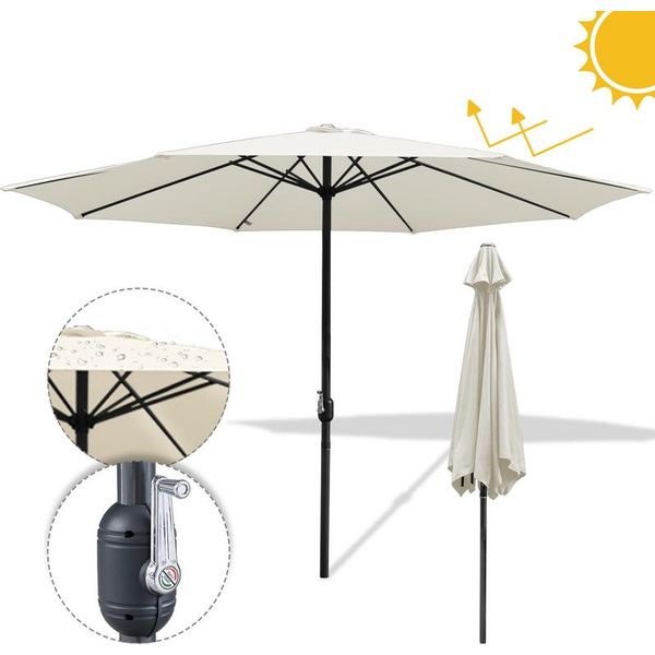 Wolketon 3M-3.5M Ombrellone Da Mercato Con Manovella UV40+ Ombrellone Da Esterno Patio Giardino Ombrellone, Beige, 3.5M-image