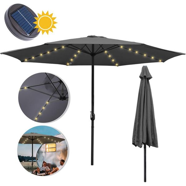 Wolketon 3M-3.5M Ombrellone Con Led Ombrellone Solare Con Manovella UV40+ Ombrellone Da Giardino, Grigio, 3.5M-image