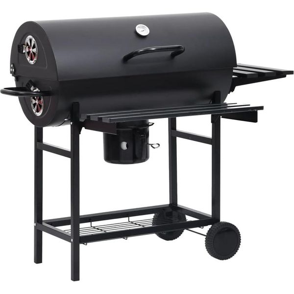 Vidaxl Carrello Per Barbecue Con Ruote E Ripiani In Acciaio Nero 115X85X95 Cm-image