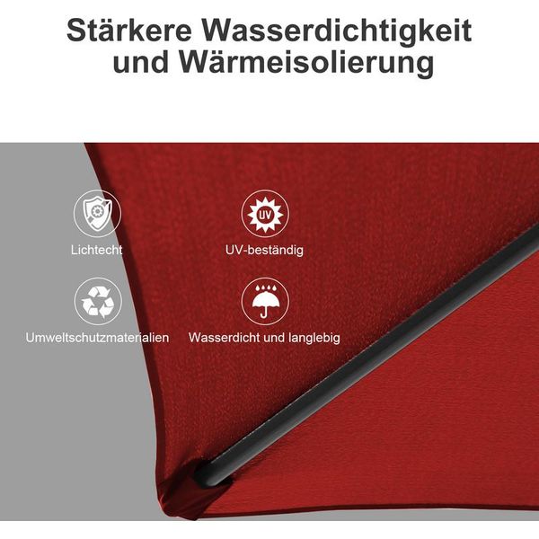 Wolketon 3M-3.5M Ombrellone Da Mercato Con Manovella UV40+ Ombrellone Da Esterno Patio Giardino Ombrellone, Rosso, 3.5M-image