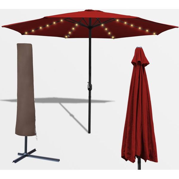 Einfeben 3,5M Ombrellone Da Giardino Ombrellone Da Esterno UV40+ Ombrellone Da Mercato Con Led Solare E Copertura Protettiva Da Giardino, Rosso, 3,5M-image