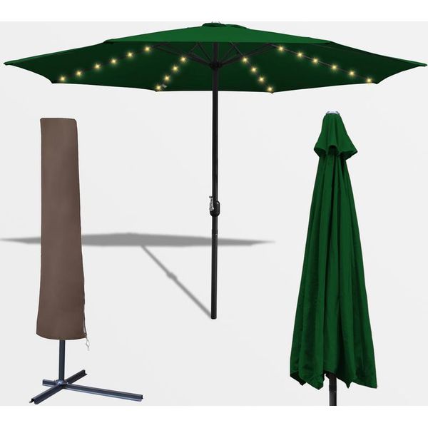 Einfeben 3,5M Ombrellone Da Giardino Ombrellone Da Esterno UV40+ Ombrellone Da Mercato Con Led Solare E Copertura Protettiva Da Giardino, Verde, 3,5M-image