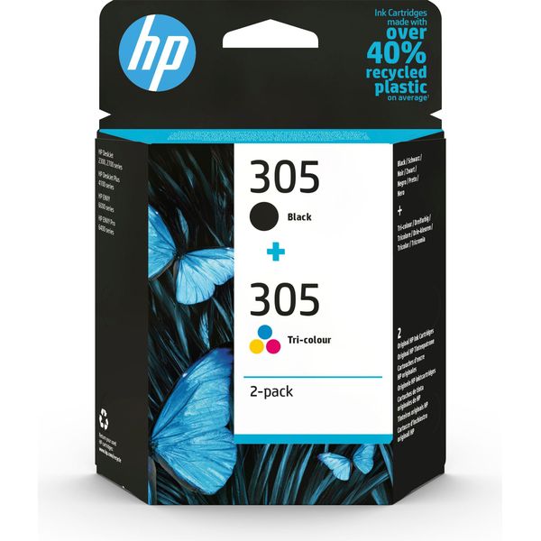 Hp 305 6ZD17AE 301 2 Pack Tri Color Black Original Ink Cartridge Cartuccia D'inchiostro 2 Pz Originale Resa Standard Nero Ciano Magenta Giallo-image
