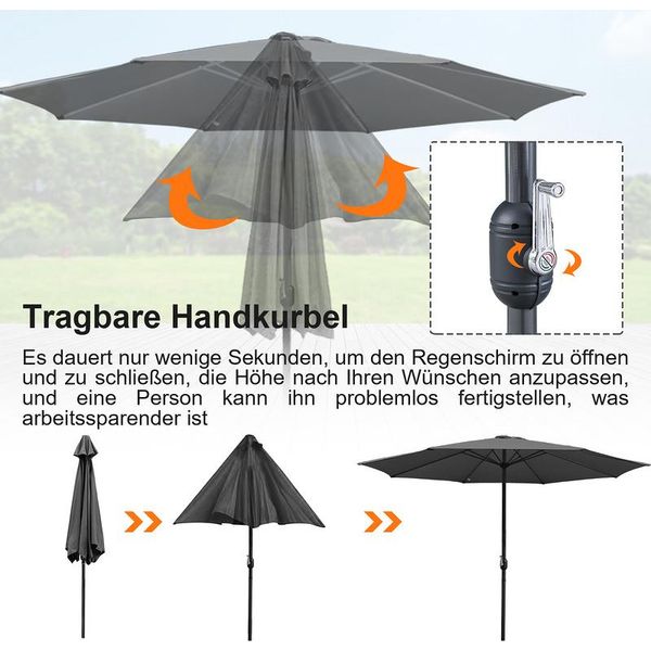 Fiqops 3,5M Ombrellone Da Giardino Idrorepellente Con Manovella Giardino UV40+ Balcone Esterno, Grigio, 3,5M-image