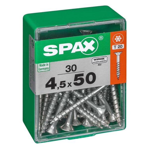 Set Di 30 Viti Spax A Testa Svasata Piana In Acciaio, Diam.4,5 Mm X L.50 Mm-image
