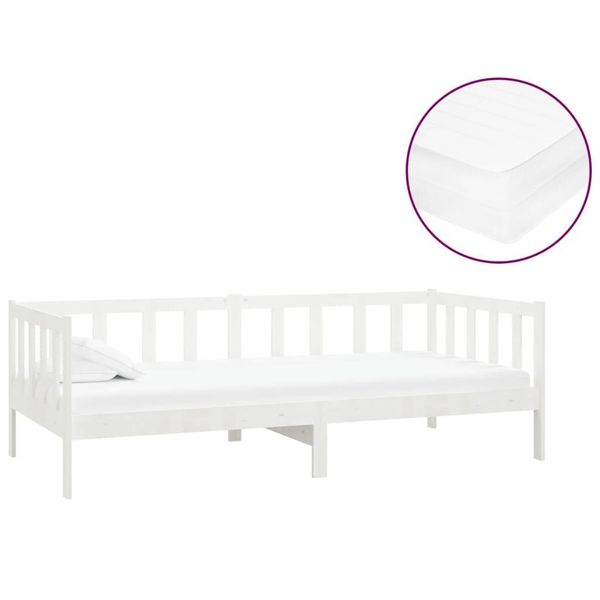 Vidaxl Letto Da Giorno Con Materasso 90X200 Cm In Legno Di Pino Massiccio Bianco-image