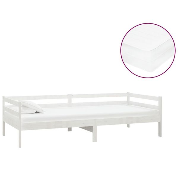 Vidaxl Letto Da Giorno Con Materasso 90X200 Cm In Legno Di Pino Massiccio Bianco-image
