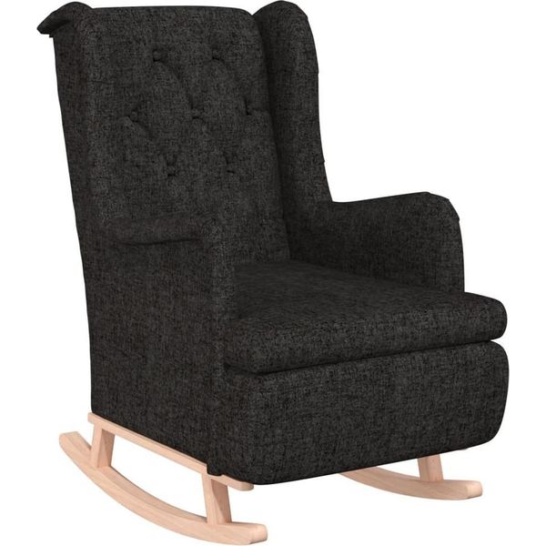 Vidaxl Sedia A Dondolo Con Gambe In Legno Di Gomma Tessuto Nero-image