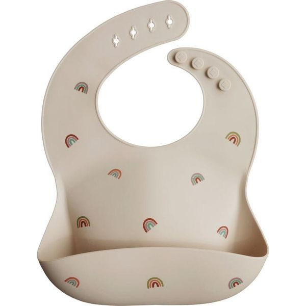 Mushie Baby Bavaglino In Silicone Arcobaleno Con Gocciolatoio E Regolazione Della Larghezza-image