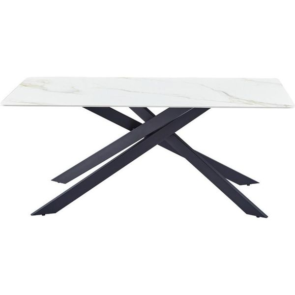 Tavolo Da Pranzo Casadolce Marianne 1.6, Bianco Con Linee Dorate, 160X90X75 Cm, Piano In Pietra Sinterizzata, Motivo Marmo, Gambe In Metallo-image