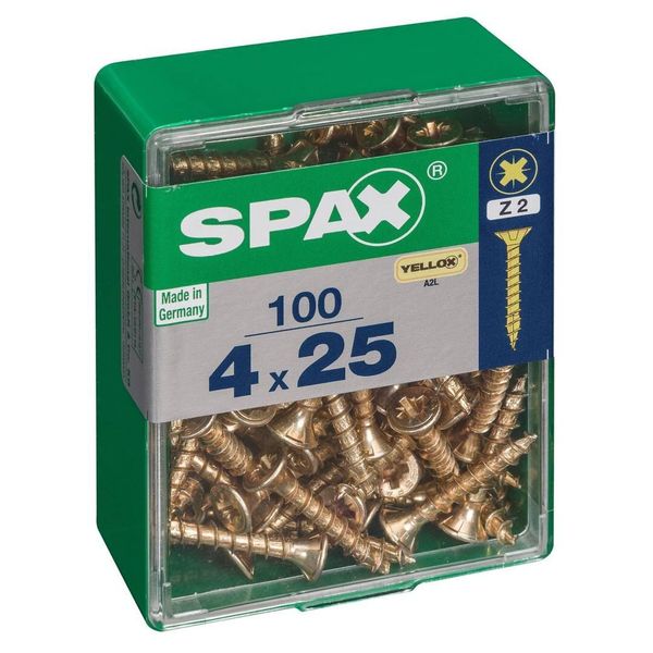 Set Di 100 Viti In Acciaio A Testa Svasata Pozidriv Spax, Diam.4 Mm X L.25 Mm-image