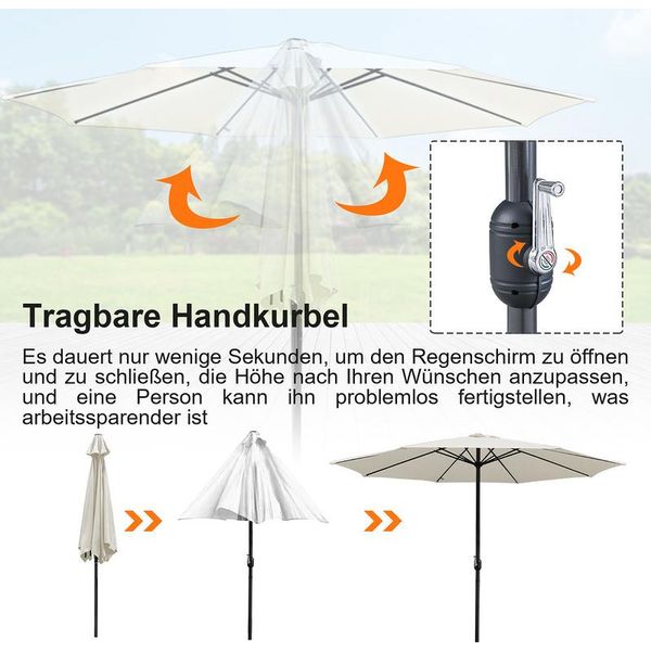 Ombrellone Jiubiaz Ø270Cm, Ombrellone Da Giardino, Pieghevole, Telo Dell'ombrellone Con Rivestimento In Pa, Protezione Uv Fino A Upf 50+, Senza Supporto, Beige-image