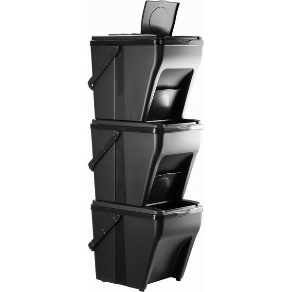 Cestino Modulare In Plastica Kadax "Arbol"", Contenitore Per Rifiuti Organici, Selezionatore Di Rifiuti, Nero, 25L, 3 Pezzi"-image