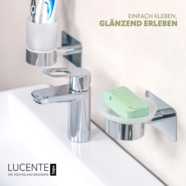 Bremermann Serie Bagno Lucente Tape - Portasapone Senza Foratura - Con Cuscinetto Adesivo, In Vetro E Acciaio Inox, Cromato-image