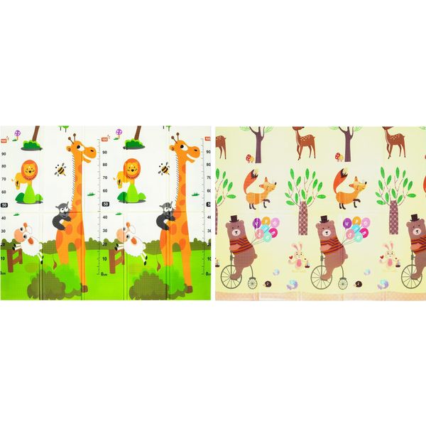Humbi Tappetino Pieghevole Reversibile Per L'apprendimento In Schiuma Xpe 180X150X1Cm Giraffe, Procioni, Orsi, Volpi, Cervi-image