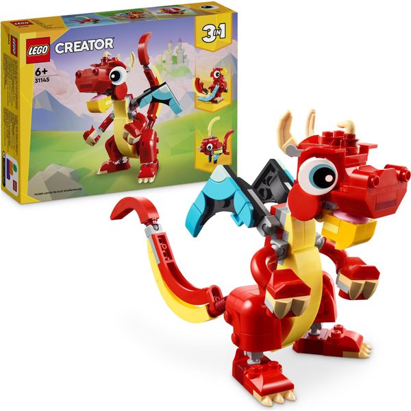 Lego Creator 3In1 Drago Rosso, Giocattolo Con 3 Figure Di Animali Tra Cui Drago Rosso, Pesce E Fenice, Set Di Animali Per Bambini, Regalo Per Ragazzi E Ragazze Dai 6 Anni In Su 31145-image