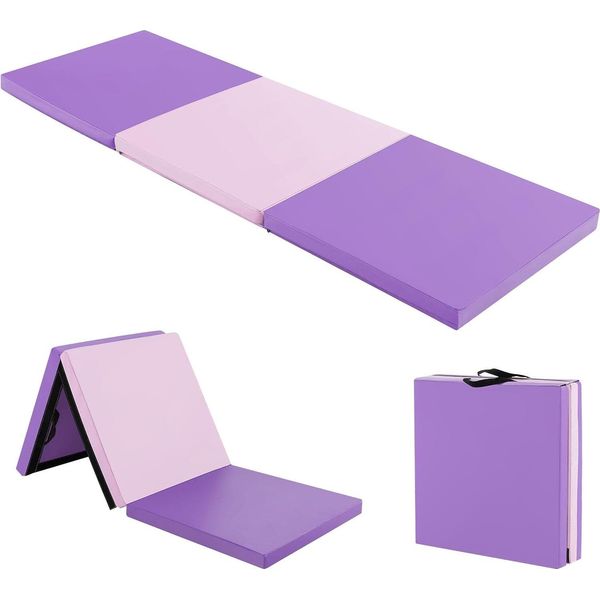Costway 180 X 60 X 5 Cm Tappetino Morbido Pieghevole, Tappetino Da Palestra Portatile, Tappetino Yoga Idrorepellente, Tappetino Da Palestra Antiscivolo, Tappetino Pieghevole, Tappetino Fitness Viola + Rosa-image