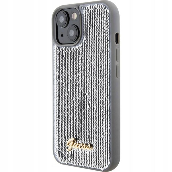 Guess Guhcp15Spsfdgss Custodia Rigida Per Iphone 15 / 14 / 13 6.1 Srebrny/Argento Sequin Script Metallo-image