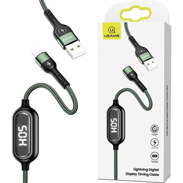 Usams Cavo Intrecciato U48 Lightning 1,2 M 2A Ricarica Rapida Led Verde/Verde Sj423Usb02 (Us-Sj423)-image