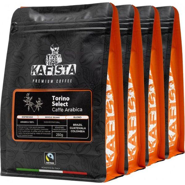 Kafista "Torino Select"" - Caffè In Grani, 100% Arabica Espresso, Torrefatto In Italia 4X250G"-image