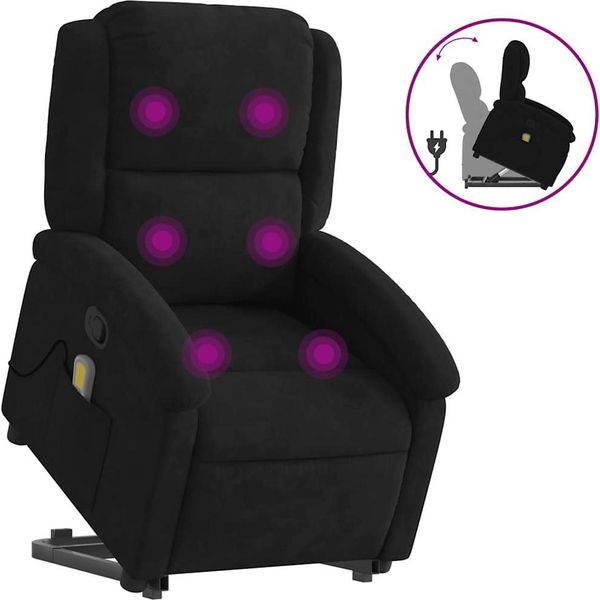 Vidaxl Poltrona Per Massaggi Con Ausilio Per L'assistenza In Piedi In Velluto Nero-image