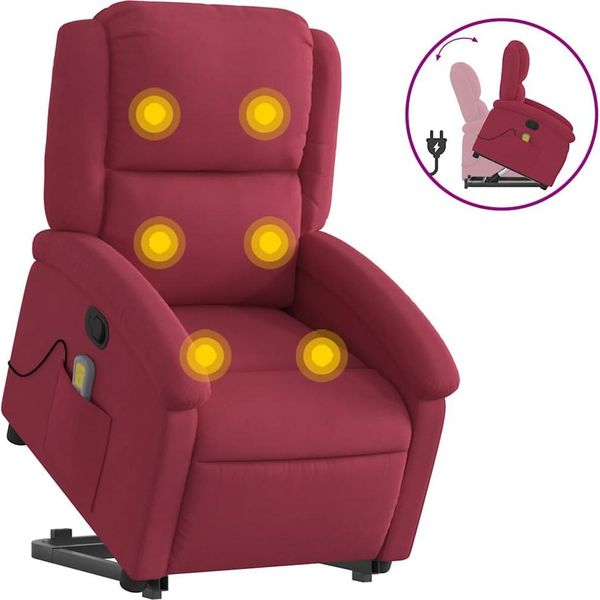 Vidaxl Poltrona Per Massaggi Con Ausilio Per L'assistenza In Piedi, Velluto Rosso Vino-image
