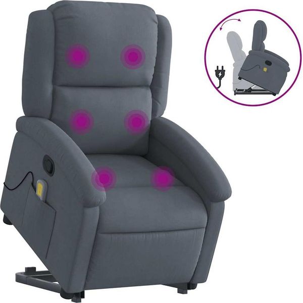 Vidaxl Poltrona Per Massaggi Con Ausilio Per L'assistenza In Piedi In Velluto Grigio Scuro-image