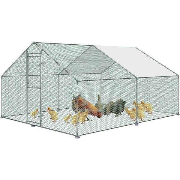 Sessamen-Lp Pollaio Recinto Per Polli Ruspanti Recinto All'aperto Pollaio Con Tetto Di Protezione Solare In Pe Gabbia Per Polli Con Serratura Struttura In Acciaio Zincato Gabbia Per Animali (3X4X2M)-image