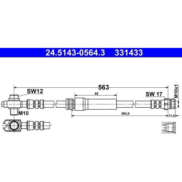 Ate 24.5143-0564.3 Tubo Freno Oe 1K0611701 Compatibile Con A3 8P, Altea, Altea Xl, Leon, Toledo, Octavia, Superb, Yeti, Caddy, Eos, Golf Plus, Golf V, Golf Vi, Jetta, Scirocco, Touran-image