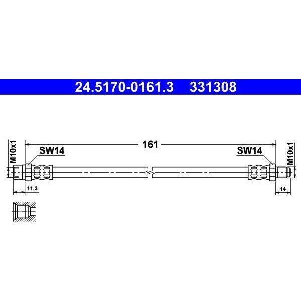 Ate 24.5170-0161.3 - Oe 3199 097 N1 Bremsschlauch FüR Cordoba (6K), Ibiza (6K), Toledo I (1L2), Corrado (53I), Golf Iii (1H), Golf Cabriolet (1E), Passat (35I), Polo (6N), T4, Vento (1H)-image