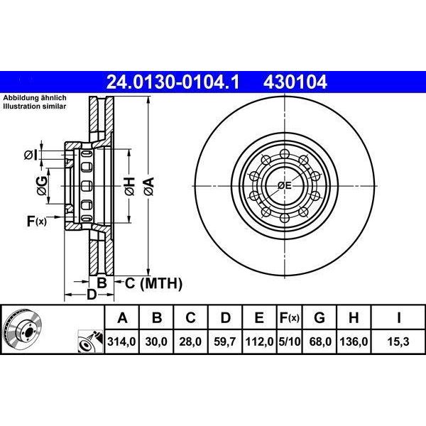 Ate 24.0130-0104.1 - Oe 441 615 301 Aa Disco Freno Per A6 (4A), A8 (4D)-image