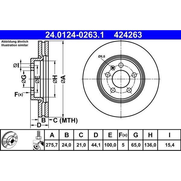 Ate 24.0124-0263.1 - Oe 2Q0 615 301 H Disco Freno Per A1 (Gb), Arona (Kj), Ibiza (Kj), Kamiq (NW4), Scala (NW1), Polo (AE1, AW1, BZ1), T-Cross (C11, D31)-image