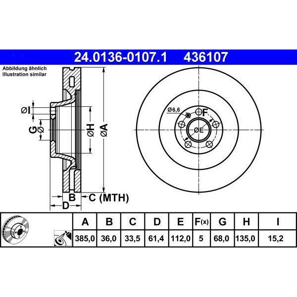 Ate 24.0136-0107.1 - Oe 4F0 615 301 J Disco Freno Per A6 (4F)-image