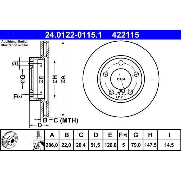 Ate 24.0122-0115.1 - Oe 34 11 1 160 674 Disco Freno Per Z4 (E85), Serie 3 (E36), Serie 3 (E46), Z3 (E36)-image
