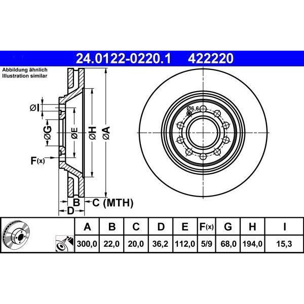 Ate 24.0122-0220.1 - Oe 8E0 615 601 K Disco Freno Per A4 (8E), A4 (8H)-image