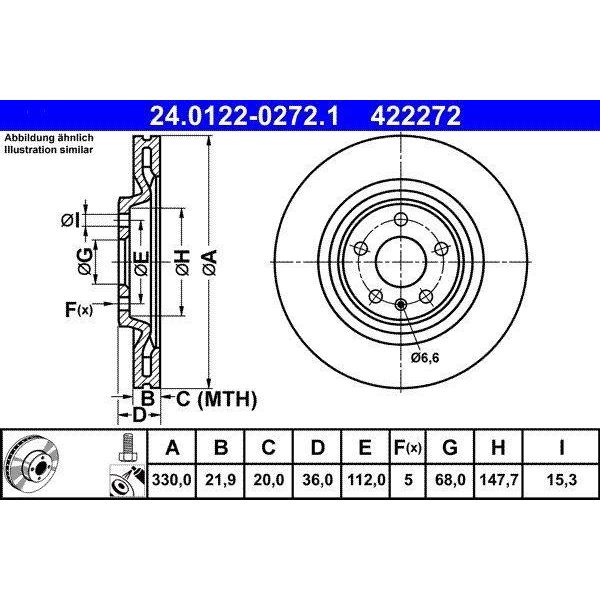 Ate 24.0122-0272.1 Disco Freno Oe 95B615601A Compatibile Con A4 8W, A4 8K, A5 8T, A5 F5, A5 8F, A6 4G, A6 4A, A7 4G, A7 4K, A8 4H, A8 4N, Q5, Q7, Macan, Touareg-image