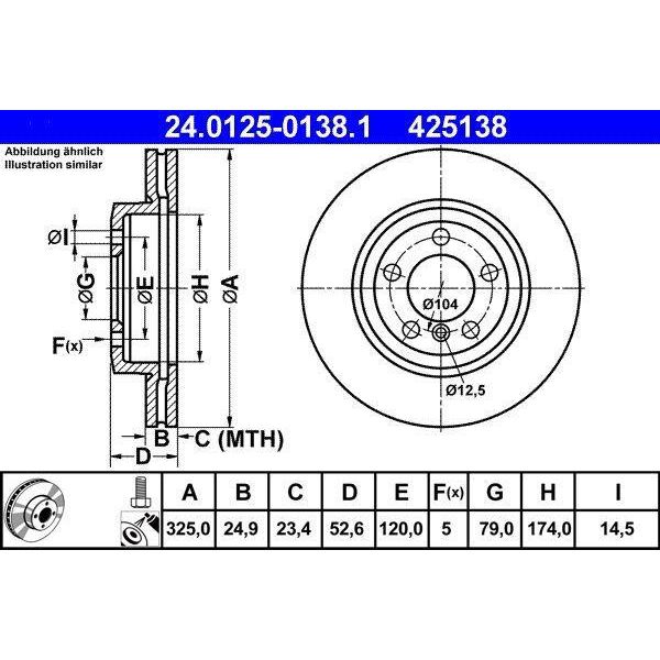 Ate 24.0125-0138.1 - Oe 34 10 1 166 071 Disco Freno Per Serie 3 (E46), Z4 (E86), Z4 (E85)-image