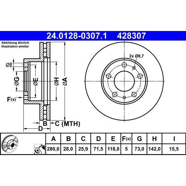 Ate 24.0128-0307.1 - Oe 16 124 352 80 Disco Freno Per Boxer, Jumper-image