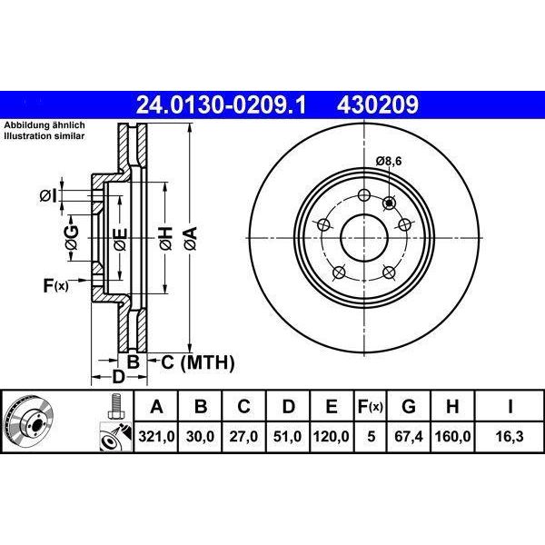 Ate 24.0130-0209.1 - Oe 13501320 Disco Freno Per Insignia A (G09), Malibu (V300)-image