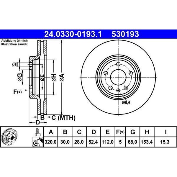 Ate 24.0330-0193.1 - Oe 8K0 615 301 A Disco Freno Per A4 (8K), A5 (8T), A5 (8F), Q5 (8R)-image